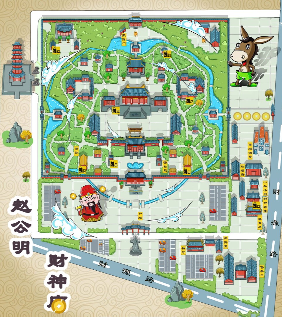 七叉镇寺庙类手绘地图